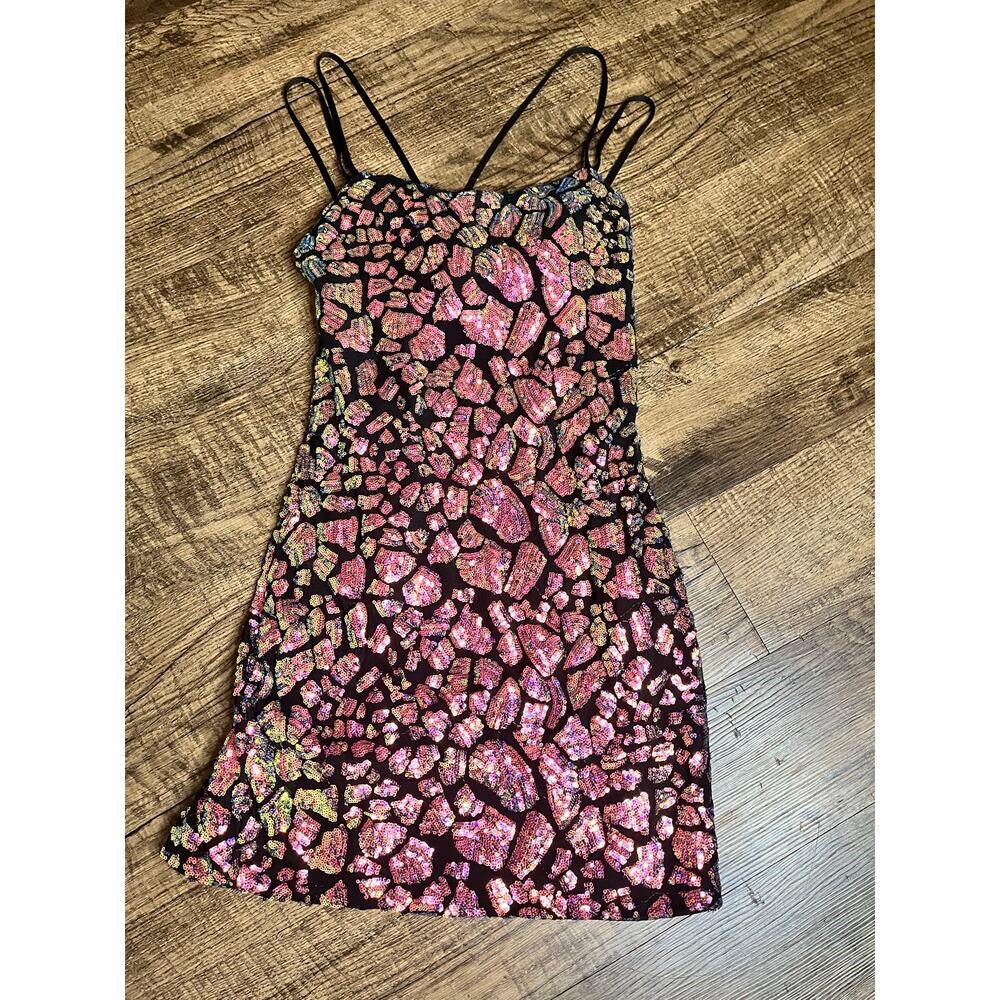 Sparkly Pink & Black Sequin Homecoming Dress  - Size 12 - Picture 2 of 6